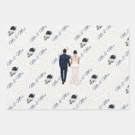 Mr & Mrs. Navy Wedding Wrapping Paper Geschenkpapier Set