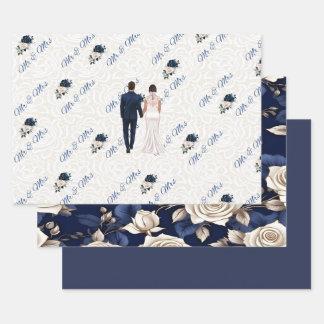 Mr & Mrs. Navy Wedding Wrapping Paper Geschenkpapier Set