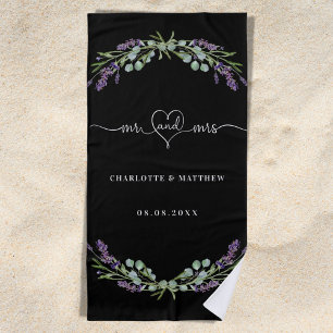 Mr mrs new weds lavender schwarzen Hochzeit Strandtuch