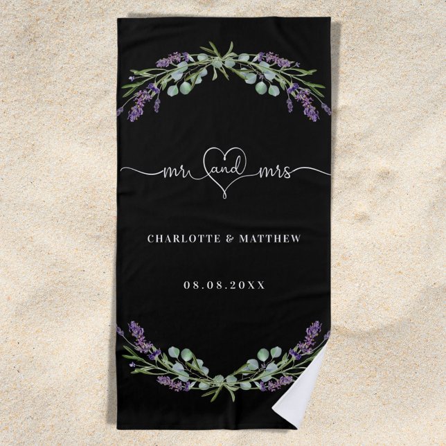Mr mrs new weds lavender schwarzen Hochzeit Strandtuch (Von Creator hochgeladen)