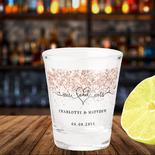 Mr mrs new weds Rose gold Glitzern Hochzeit Schnapsglas