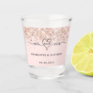Mr mrs new weds Rose gold Glitzern Hochzeit Schnapsglas