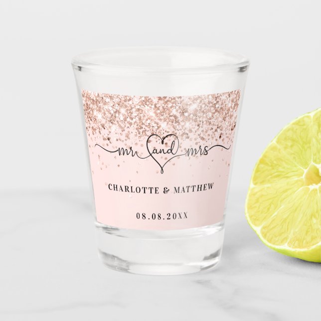 Mr mrs new weds Rose gold wedding Schnapsglas (Vorderseite)
