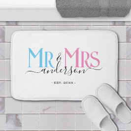 Mr & Mrs. Newlywed Couple Wedding Anniversary Whit Badematte