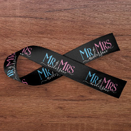 Mr & Mrs Newlywed Couple Wedding Gift Wrap Black Satinband
