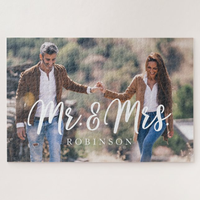 Mr & Mrs. Newlywed Custom Full Foto Puzzle (Horizontal)