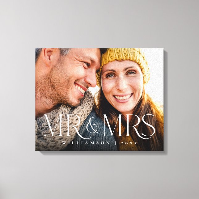 Mr & Mrs Overlay Modern Couple's Foto Keepake Leinwanddruck (Vorderseite)