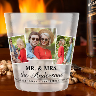 Mr & Mrs Personalisiert 3 Foto Neuverheiratete Schnapsglas