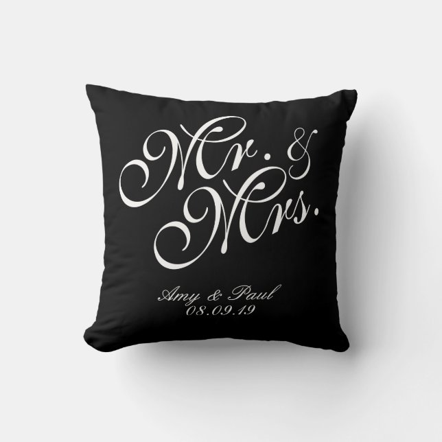 Mr&Mrs. Personalisiert Black Kissen (Vorderseite)