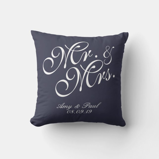 Mr&Mrs. Personalisiert Blue Kissen (Vorderseite)