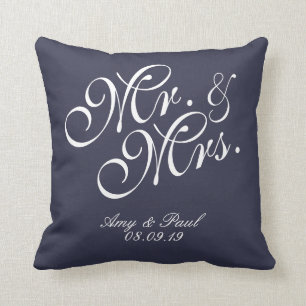 Mr&Mrs. Personalisiert Blue Kissen