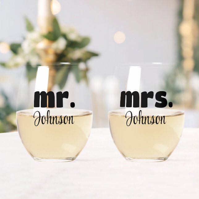 Mr & Mrs. Personalisiert Wedding Chic Script Weinglas Ohne Stiel (Insitu (Hochzeit))