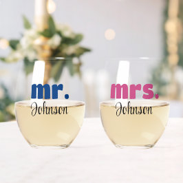 Mr & Mrs. Personalisiert Wedding Chic Script Weinglas Ohne Stiel