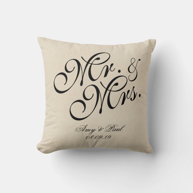 Mr.&Mrs.Personalized Baumwollgewebe gemasert Kissen (Vorderseite)