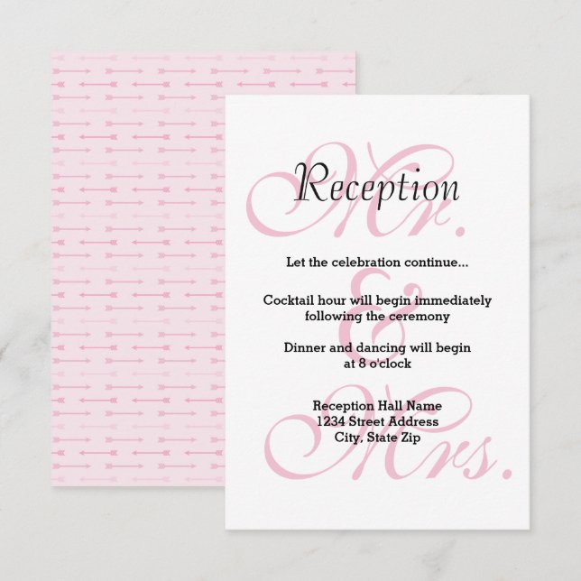 Mr & Mrs Pink Arrows - Empfang Einladung (Vorne/Hinten)
