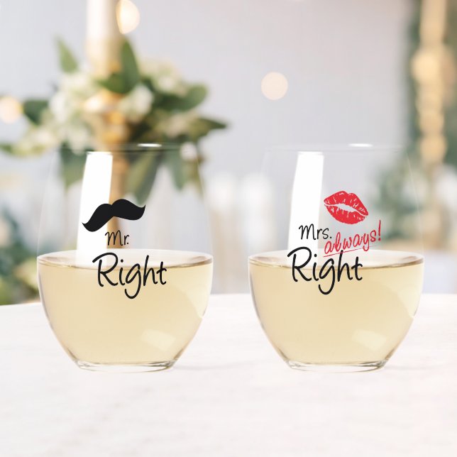 Mr & Mrs Right Mustache Red Lips Wedding Weinglas Ohne Stiel (Insitu (Hochzeit))