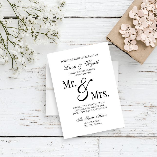 Mr & Mrs Scripty Black & White Wedding Einladung (Von Creator hochgeladen)