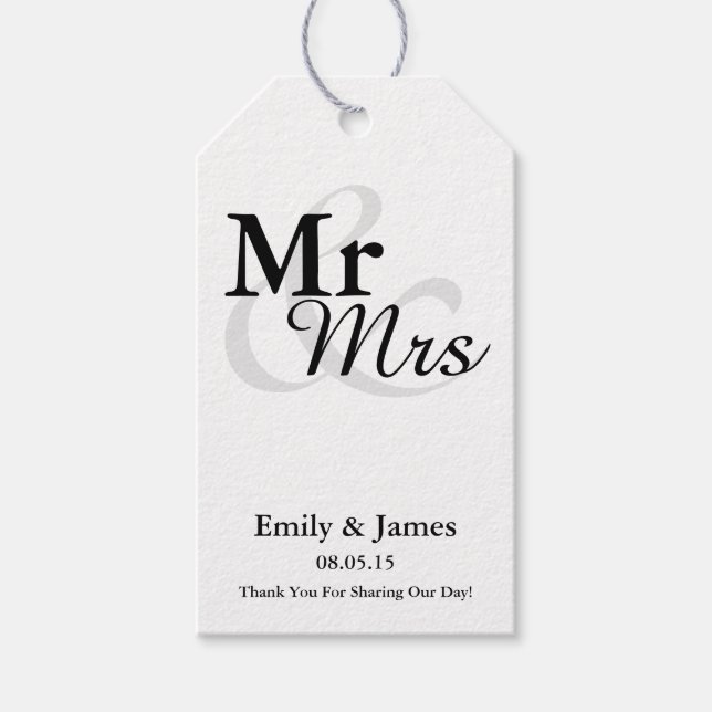 Mr&Mrs Simple Elegant Typografy Gastgeschenk Hochz Geschenkanhänger (Vorderseite)