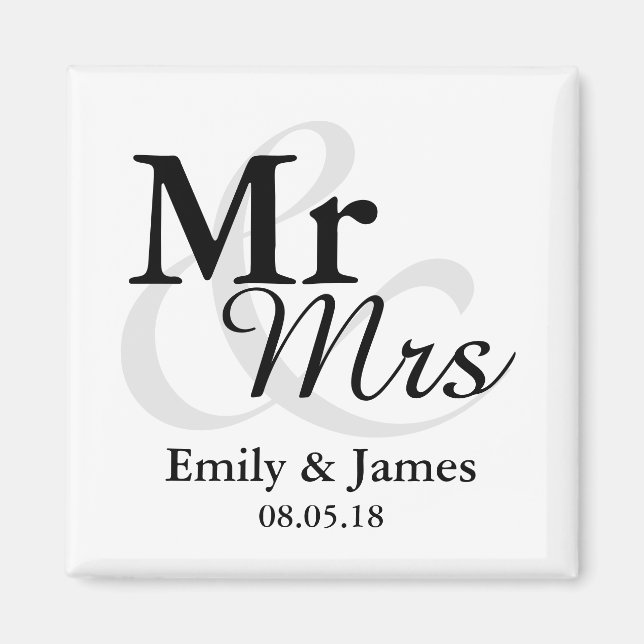 Mr&Mrs Simple Elegant Typografy Gastgeschenk Hochz Magnet (Vorne)