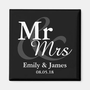 Mr&Mrs Simple Elegant Typografy Gastgeschenk Hochz Magnet