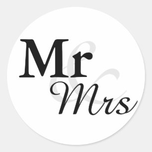 Mr&Mrs Simple Elegant Typografy Gastgeschenk Hochz Runder Aufkleber