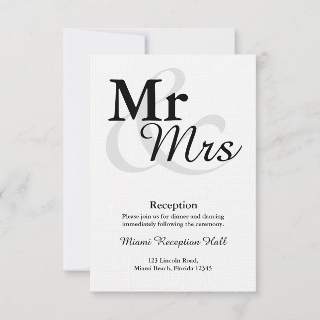 Mr&Mrs Simple Elegant Typografy Wedding Reception Einladung (Vorderseite)
