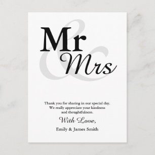 Mr&Mrs Simple Elegant Typografy Wedding Vielen Dan Postkarte