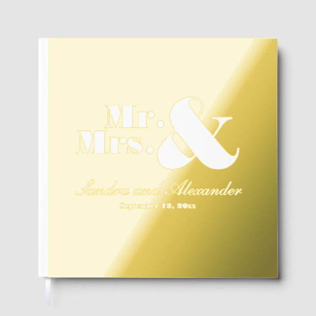 Mr Mrs Simple Gold Foil White Script Wedding Gästebuch (Vorderseite)