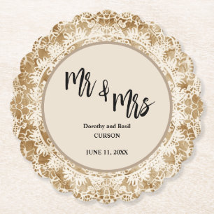 Mr & Mrs Vintage-Spitzen-Unterlage Hochzeit Untersetzer