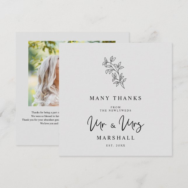 MR & MRS Wedding Black Fancy Minimalist Branches  Dankeskarte (Vorne/Hinten)