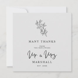 MR & MRS Wedding Black Fancy Minimalist Branches Dankeskarte