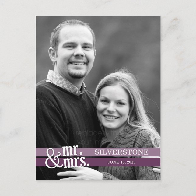 Mr & Mrs Wedding Dankeschön Karte - Pflaume (Vorderseite)