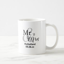 Mr. & Mrs. Wedding Date mit Bride & Groom Namen Kaffeetasse
