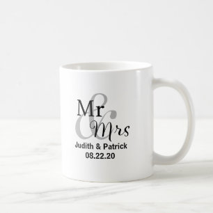 Mr. & Mrs. Wedding Date mit Bride & Groom Namen Kaffeetasse