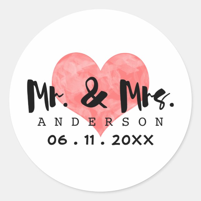 Mr. & Mrs. Wedding Date Runder Aufkleber (Vorderseite)