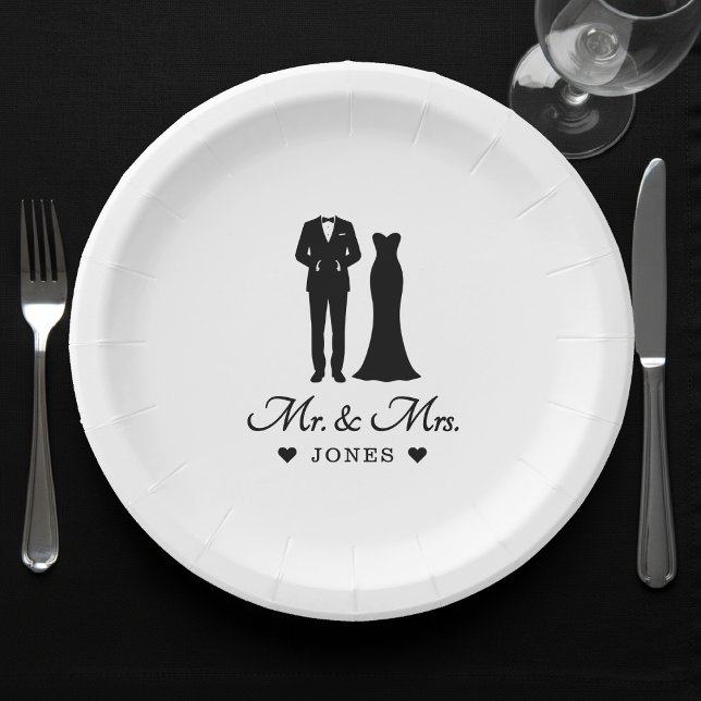 Mr & Mrs Wedding Dress Tuxedo Newlywed Couple Pappteller (Mr & Mrs Wedding Dress Tuxedo Newlywed Couple Paper Plates
)