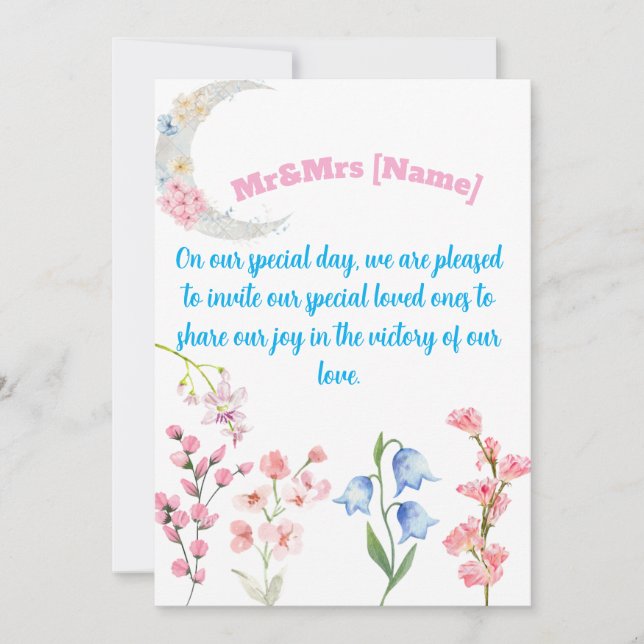 Mr & Mrs. Wedding Einladung mit Floral & Butterfl (Vorderseite)