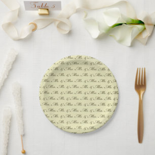 Mr & Mrs. Wedding elegante Braut und Bräutigam Pappteller