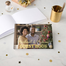 Mr & Mrs. Wedding Foto Elegante Script Gold Gästebuch