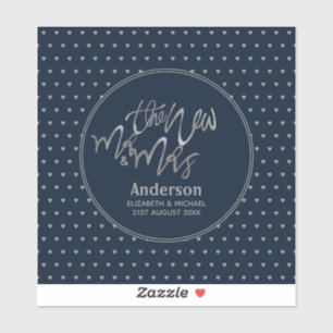 Mr & Mrs Wedding Navy Blue Silver Liebe Herts Aufkleber