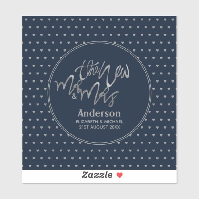 Mr & Mrs Wedding Navy Blue Silver Liebe Herts Aufkleber (Blatt)