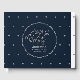 Mr & Mrs Wedding Navy Blue Silver Liebe Herts Gästebuch