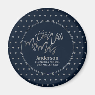 Mr & Mrs Wedding Navy Blue Silver Liebe Herts Magnet