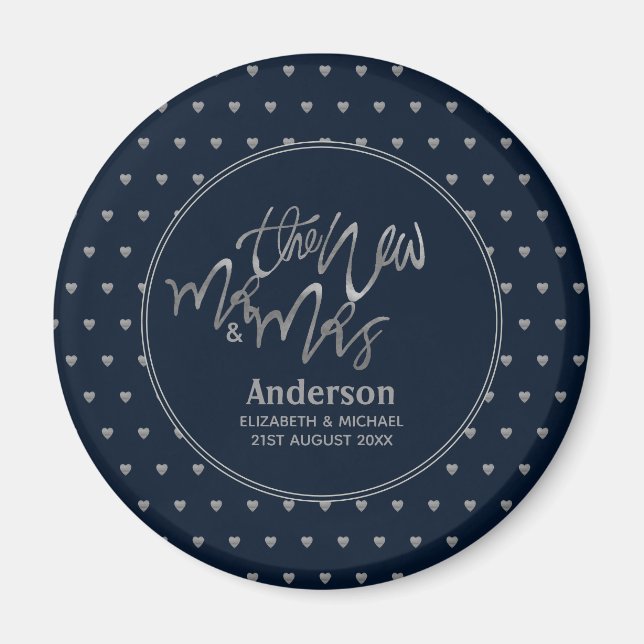 Mr & Mrs Wedding Navy Blue Silver Liebe Herts Magnet (Vorne)