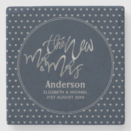 Mr & Mrs Wedding Navy Blue Silver Liebe Herts Steinuntersetzer