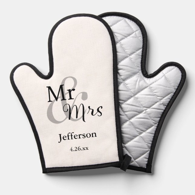 Mr & Mrs Wedding Newlywed Name & Date Oven Mitt Ofenhandschuh (Vorderseite/Rückseite)