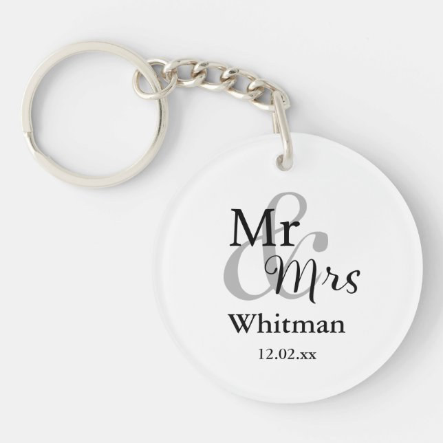 Mr & Mrs. Wedding Personalisiert Keyring Name & Da Schlüsselanhänger (Vorderseite)