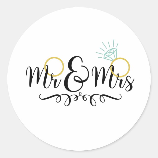 Mr. & Mrs. Wedding Rings Runder Aufkleber (Vorderseite)