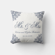Mr & Mrs Wedding White Blue Elegant Script