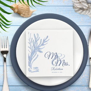 Mr & Mrs White and Blue Elegant Nautical Wedding Serviette